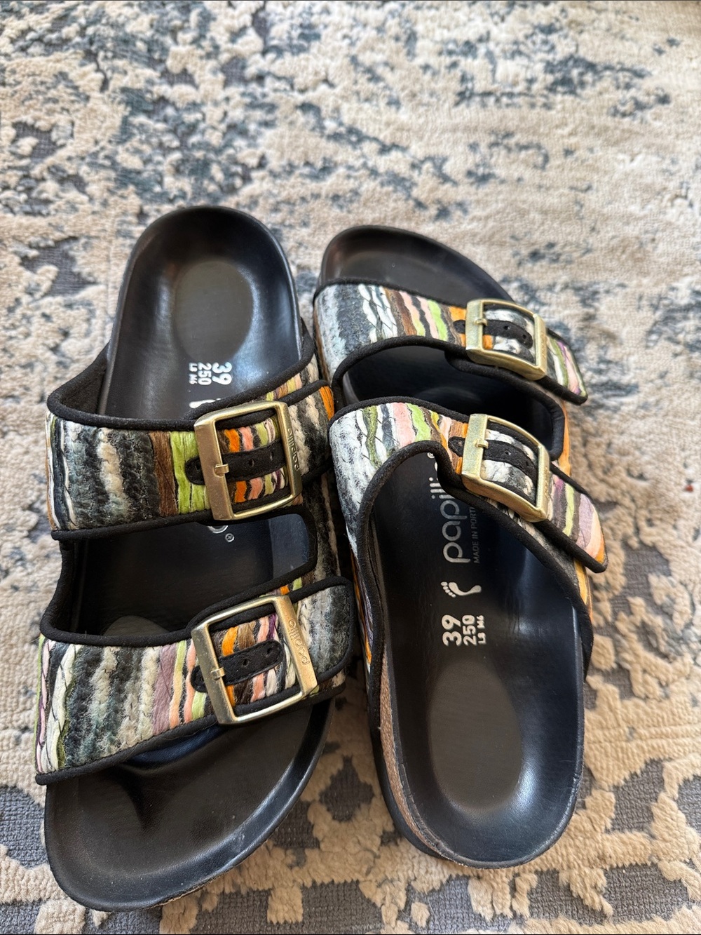 Papillio by Birkenstock Arizona Sandal Multi-Stripe Double-Buckle Slide